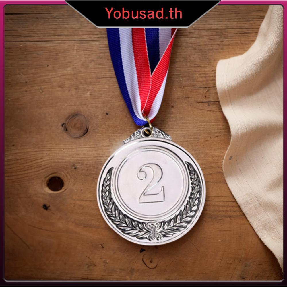 [Yobusad.th] รางวัลเงิน 10 ชิ้นพร้อมริบบิ้นคอ 2 นิ้วสําหรับการแข่งขันกีฬา (สีเงิน)