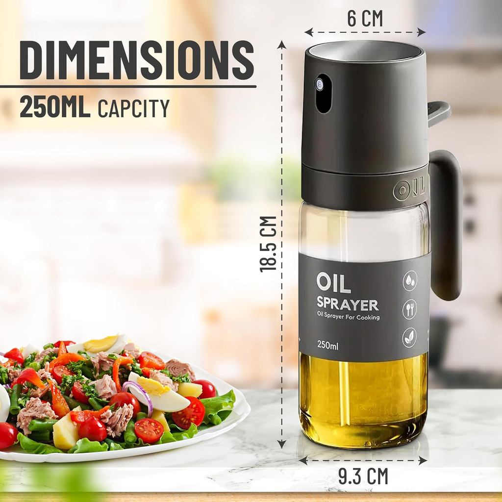 Oil Sprayer Kitchen Gadget for Cooking High Borosilicate Glass Oil Sprayer Mister, 250ml Olive Oil S