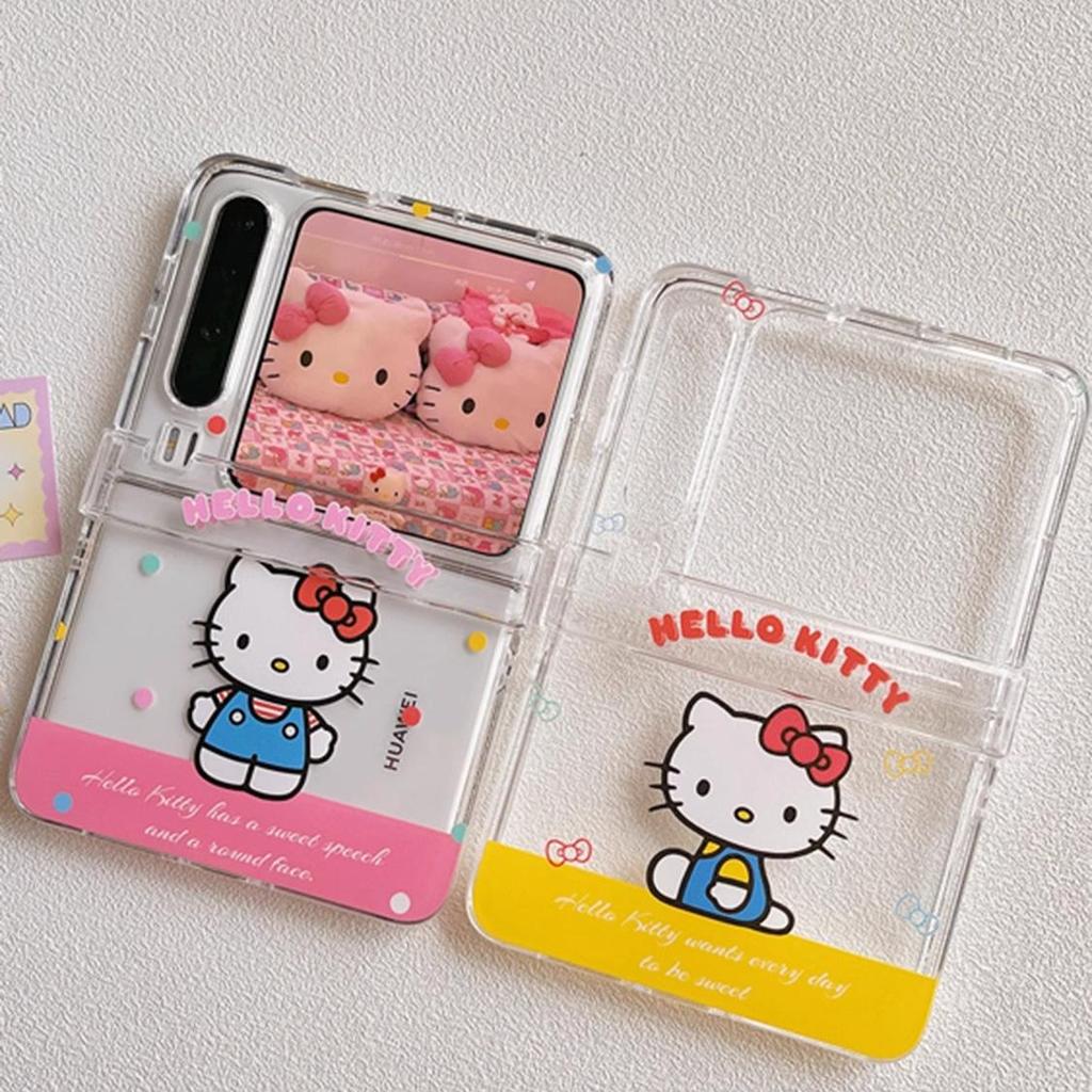 น่ารักโปร่งใส Colorblocking Blue kt Cat เคสโทรศัพท์เหมาะสําหรับ Samsung Galaxy Z Flip 7 6 5 พับหน้าจ