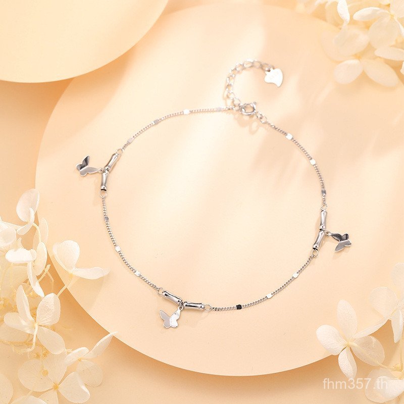 สร้อยข้อเท้าเงินสเตอร์ลิง S925 แพลทตินัมสำหรับวันวาเลนไทน์และวันเกิด ของขวัญหรูสำหรับเธอ TQ3M