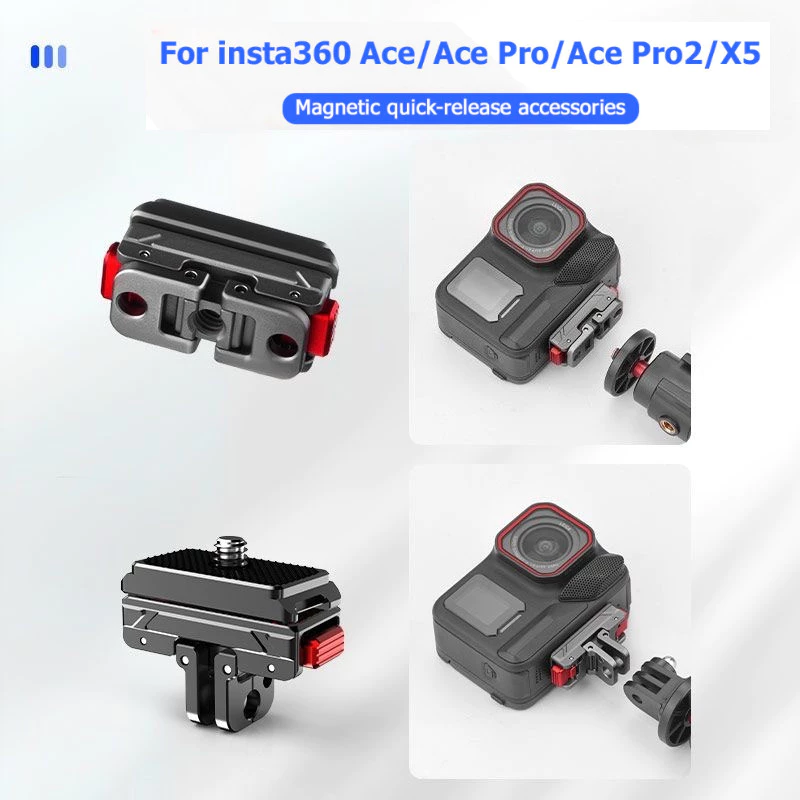 ปลดเร็ว เหมาะสําหรับ Insta360 X5/Ace Pro2/Ace/Ace Pro โลหะแม่เหล็ก Dual Mount 1/4 เกลียว Action กล้องอุปกรณ์เสริม