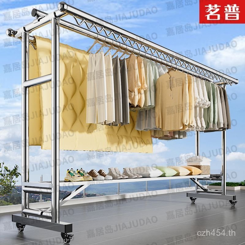 ระเบียง304เย็นเสื้อผ้าก้านชั้นยืนครัวเรือน กันลม ที่ถอดออกได้พับกลางแจ้งอบแห้งผ้านวม มีประโยชน์ เครื