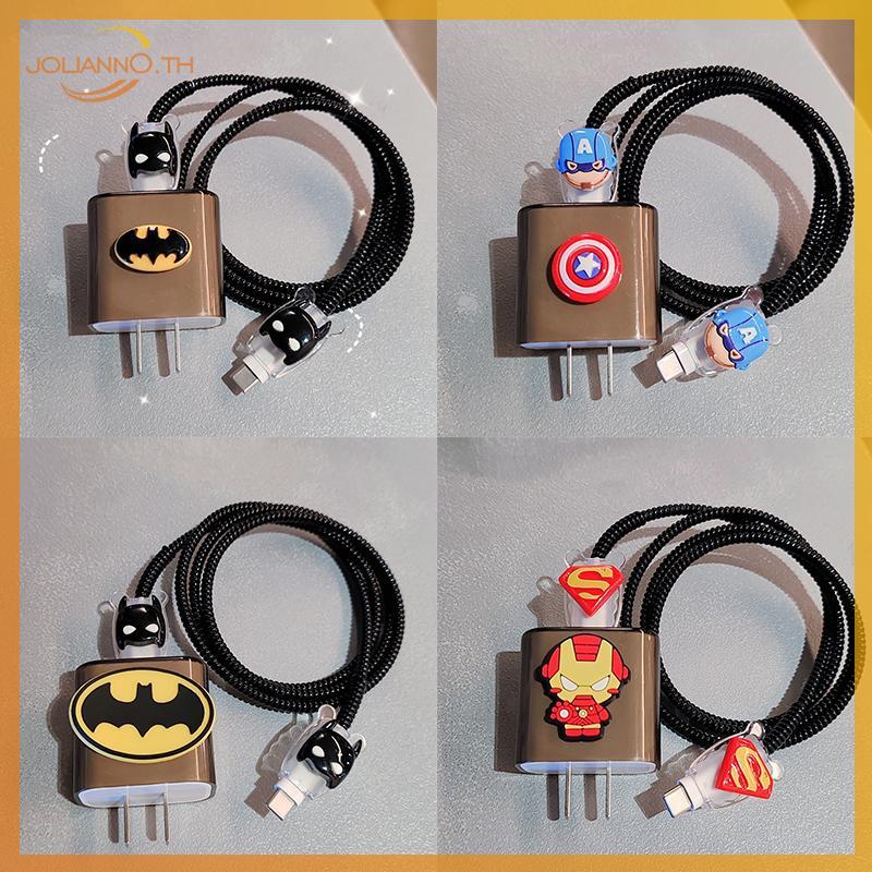 Joliann0 DCics Charger สาย USB Protector กรณีอะนิเมะ Batman Iron Man กัปตันอเมริกาสําหรับ 20W Charge