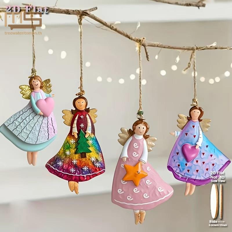 Tt 4 ชิ้น/เซ็ต Vintage Angel Decor Handmade เครื่องประดับคริสต์มาสงานรื่นเริงตกแต่งสําหรับ Xmas Tree Home Office 2026 ของขวัญปีใหม่ mbn