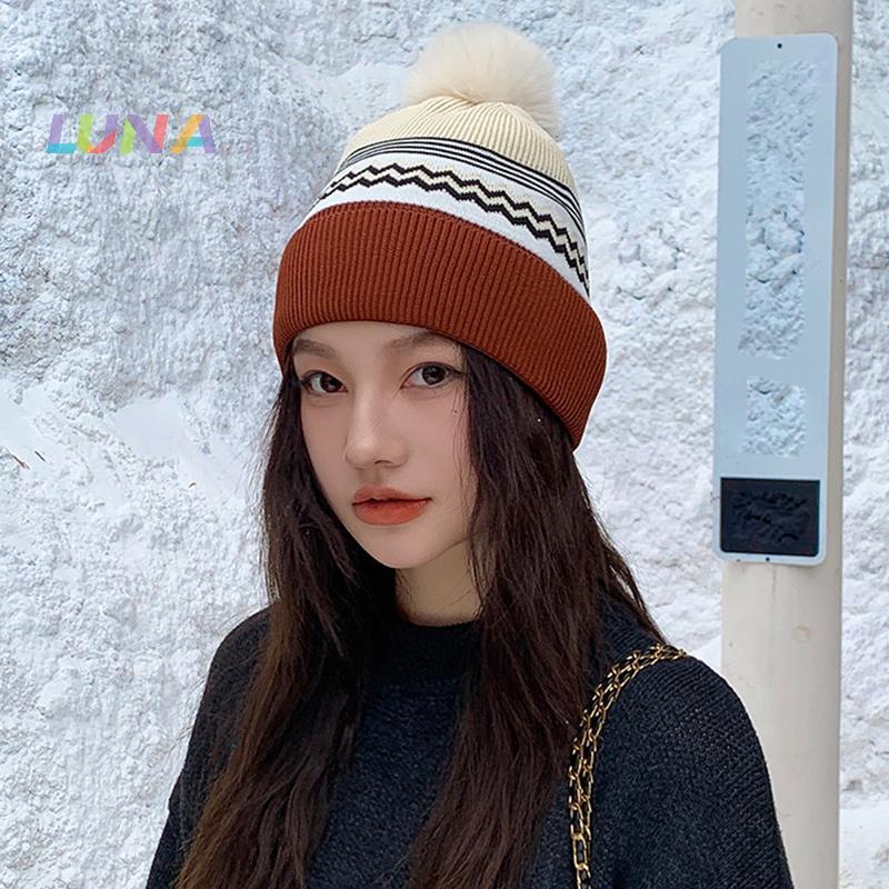 หมวกถักสำหรับผู้หญิงฤดูหนาว แบบขนสัตว์ขนาดใหญ่ คอเต่า A Rld สไตล์อบอุ่นและกันลม chill