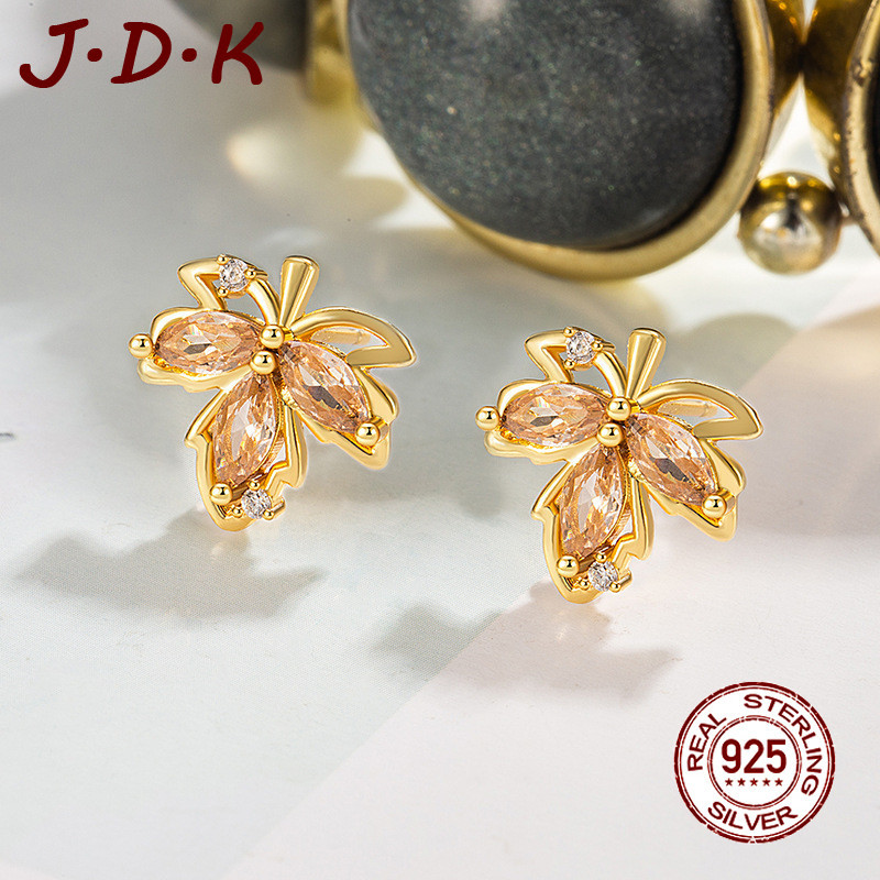 JDK 18K Gold Stud ต่างหูแฟชั่นเพทาย