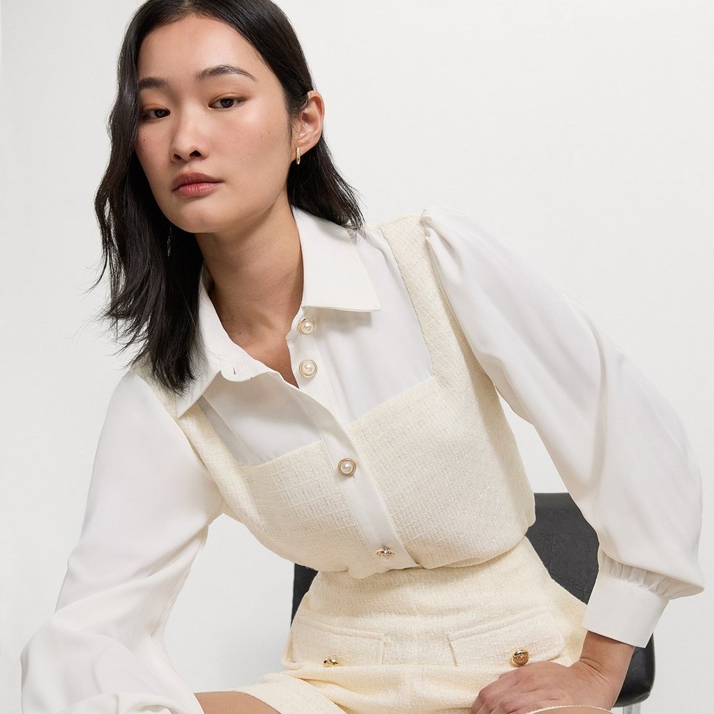 [Pomelo] เสื้อทวีตแต่งกระดุมมุก / Tweed Pearl Button Top — صورة 6