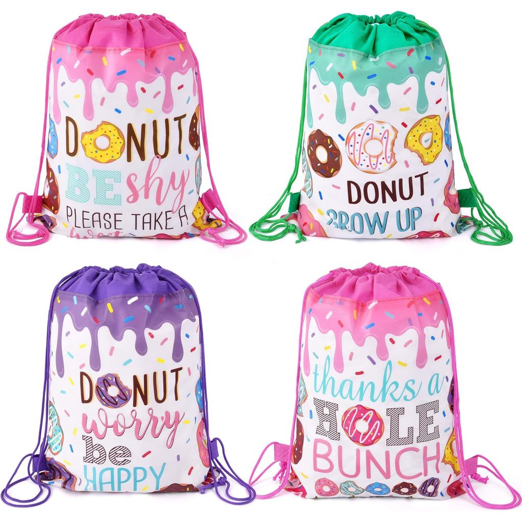 12 PCS Donut Birthday Party Supplies Donut Grow Up ของขวัญ Goody กระเป๋า Drawstring กระเป๋าสําหรับ D