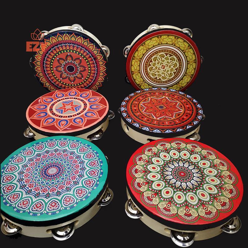 EZY 8 นิ้ว Tambourine Handbell มือกลอง Colourful ไม้ Tambourine สําหรับเต้นรําคอนเสิร์ตเครื่องมือกระ