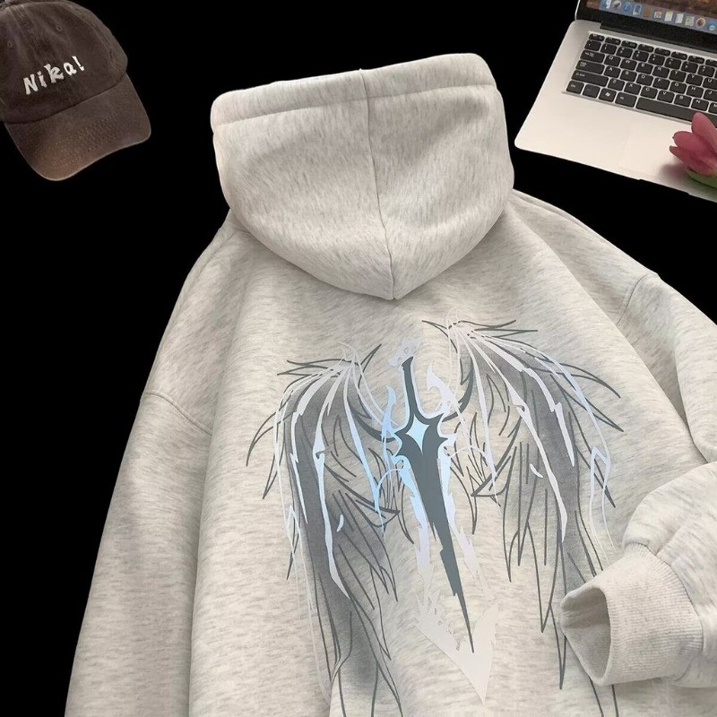 ขนาด ม-5เอ็กแอล ผู้ชายเสื้อกันหนาวหมวกฤดูใบไม้ร่วงและฤดูหนาวเสื้อผ้าลําลองแฟชั่นอะนิเมะปีกพิมพ์คลุมด้วยผ้าเสื้อสวมหัว โอ เวอร์ไซส์ หลวมแขนยาวเส - รูปที่ 4