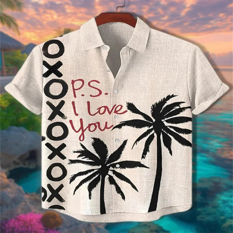 2025 Mens I Love You Coconut Tree Art Print 3D Casual Shirt