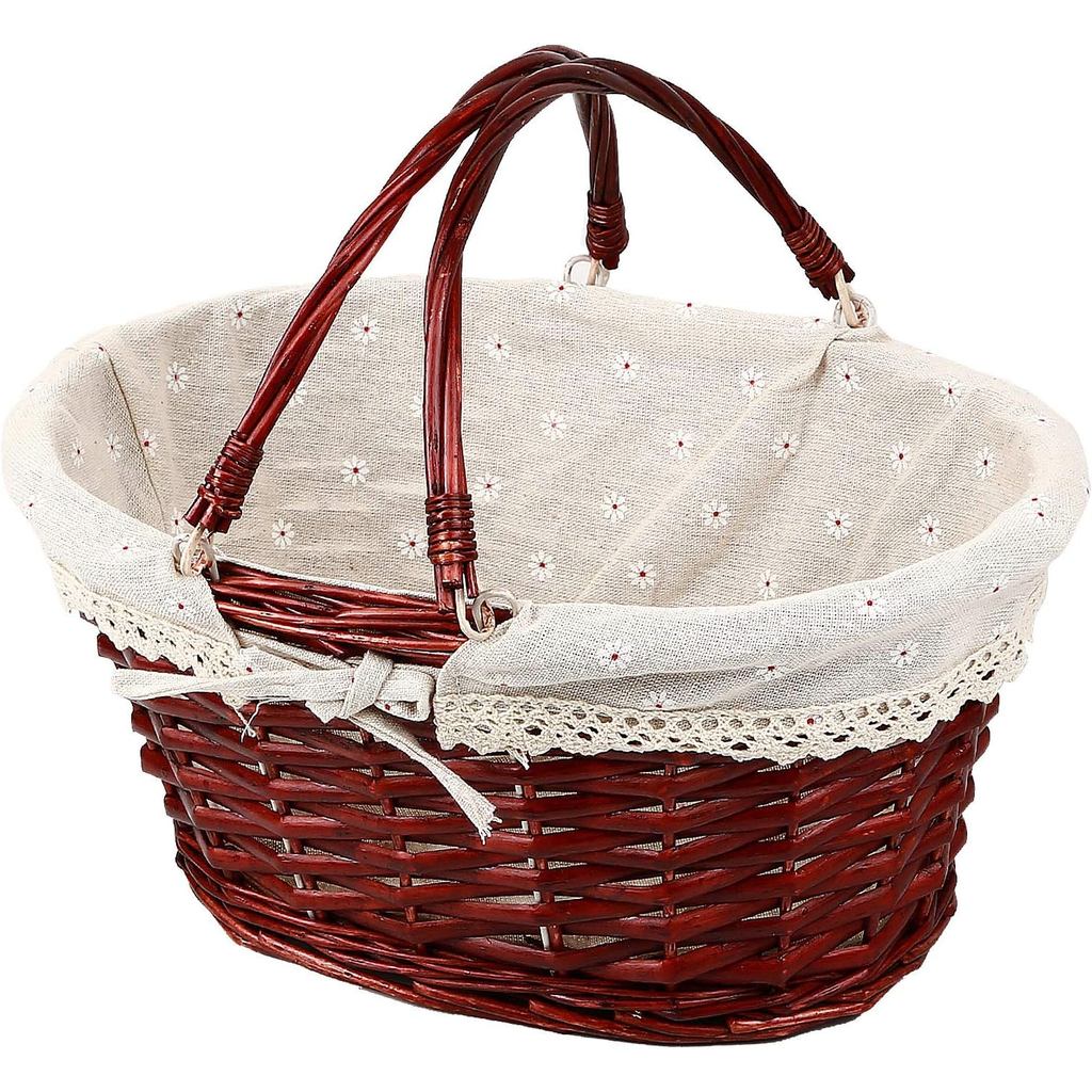KINJOEK Wicker Woven Basket, Multipurpose Natural Willow Basket with Handle Premium Linen Cotton Clo