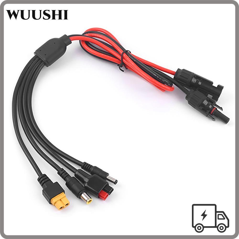 WUSHI แผงสายต่อ, 4 in 1 ยาว 1 เมตร, Connector MC4 ถึง DC5521 7909 XT60 หญิงเชื่อมต่อ 30A สายไฟชาร์จ
