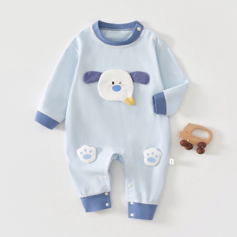 Baby pure cotton spring and autumn three-dimensional doll one-piece clothes full-moon long-sleeved romper cute long-eared dog romper for newborns, 66-100cm