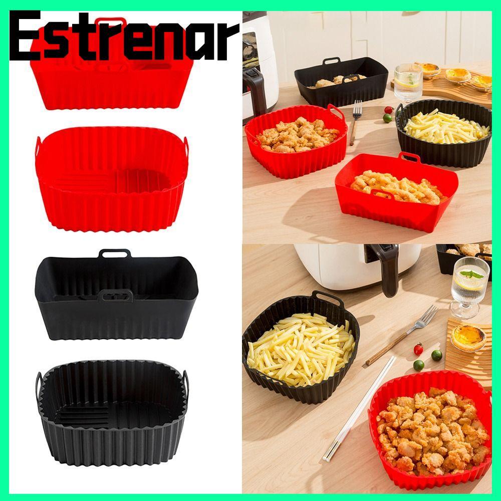 ESTRENAR ซิลิโคน Air Fryer Liners, สีดําสีแดงสําหรับ 4-7 QT เตาอบ, Air Fryer อุปกรณ์เสริมนํากลับมาใช