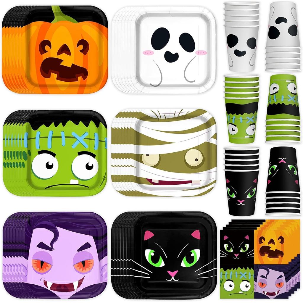 Halloween Party Plates and Napkins Tableware Set Halloween Party Supplies Disposable Paper Plates Na