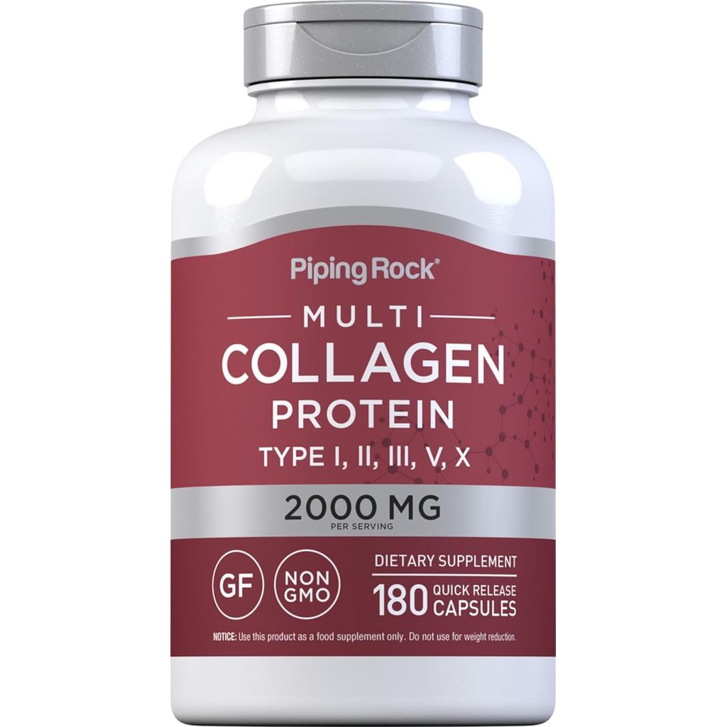 PipingRock Multi Collagen Protein (Types I, II, III, V, X) 2,000 mg. [per serving] (180Capsules)💕 คอ