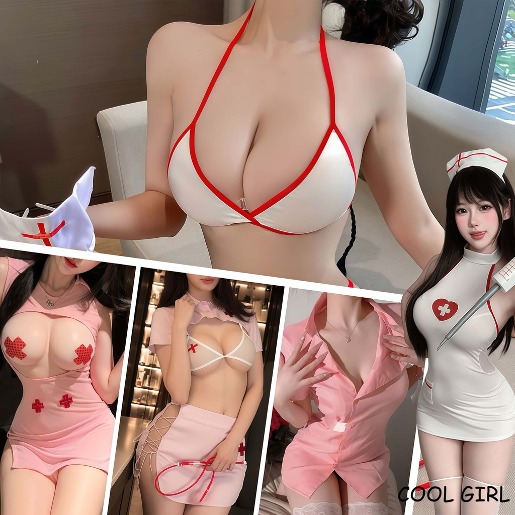 🖤girl🖤ชุดเดรสเข้ารูป ขาว ชุดพยาบาล ชุดคอสเพลย์  อก เปิดหลัง สายรัดด้านข้าง หลายสไตล์ ส่งไวจากไทย