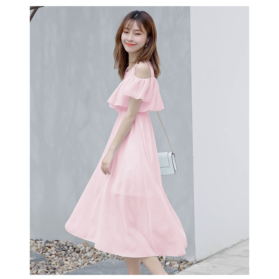 S-2XL/6 สีชุดชีฟองวันหยุดชุดรอบคอชุดยาวชายหาดชุด A-Line Dress