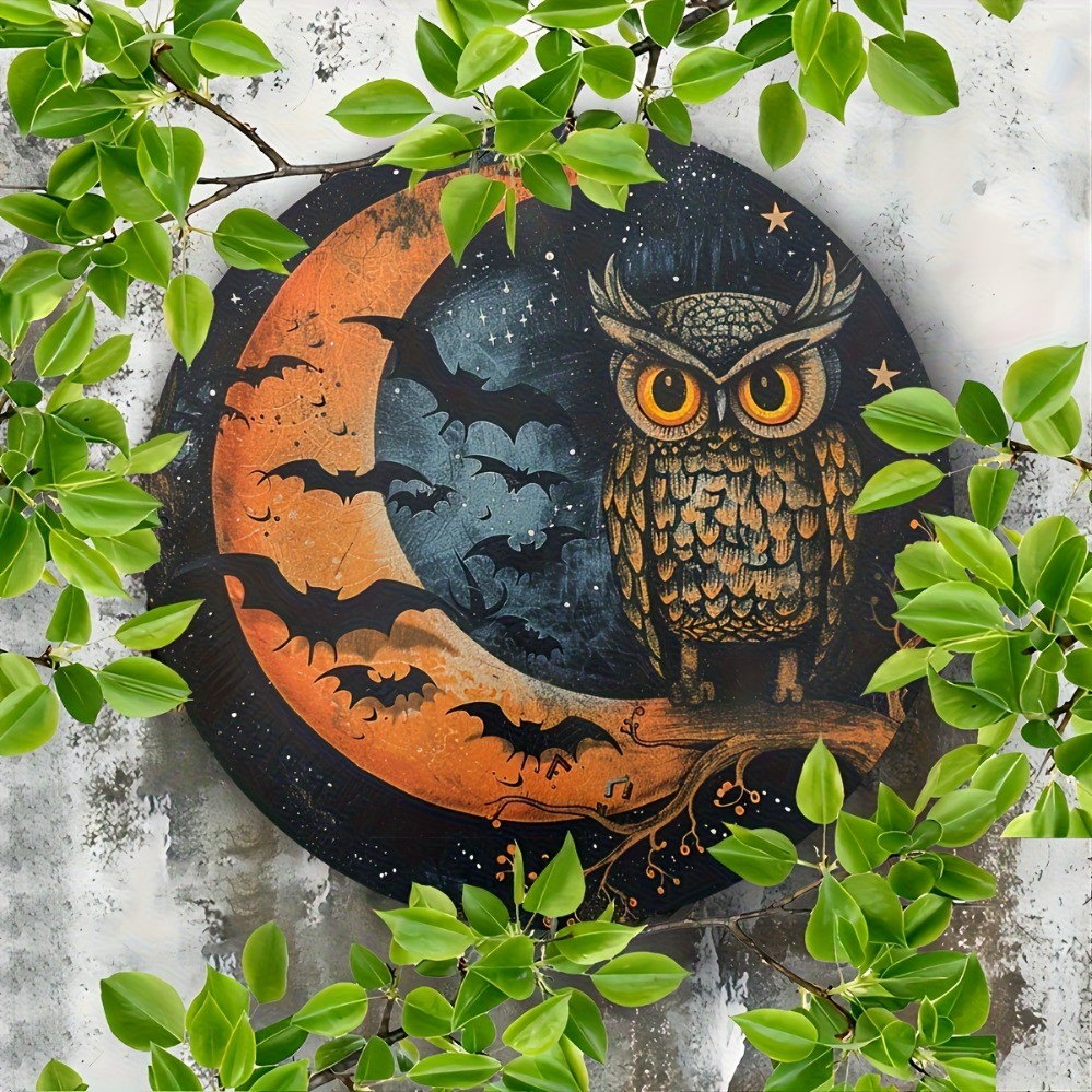 HELLOYOUNG Vintage Owl และ Moon Wall Art Sign ฮาโลวีนแขวน Plaque Decor สําหรับ Home Coffee Shop ในร่