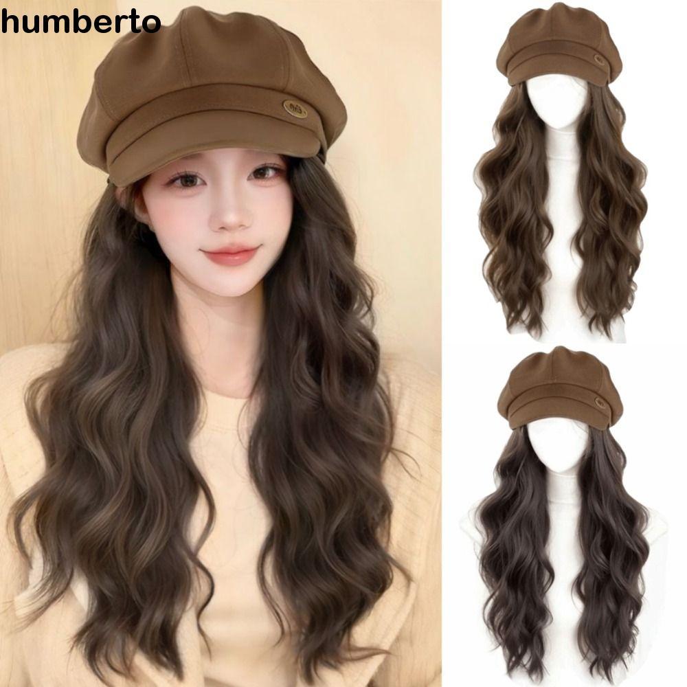 หมวกแปดเหลี่ยมพร้อมวิกผม แฟชั่นสำหรับผู้หญิง สวมใส่สบาย ผมหยิกยาว