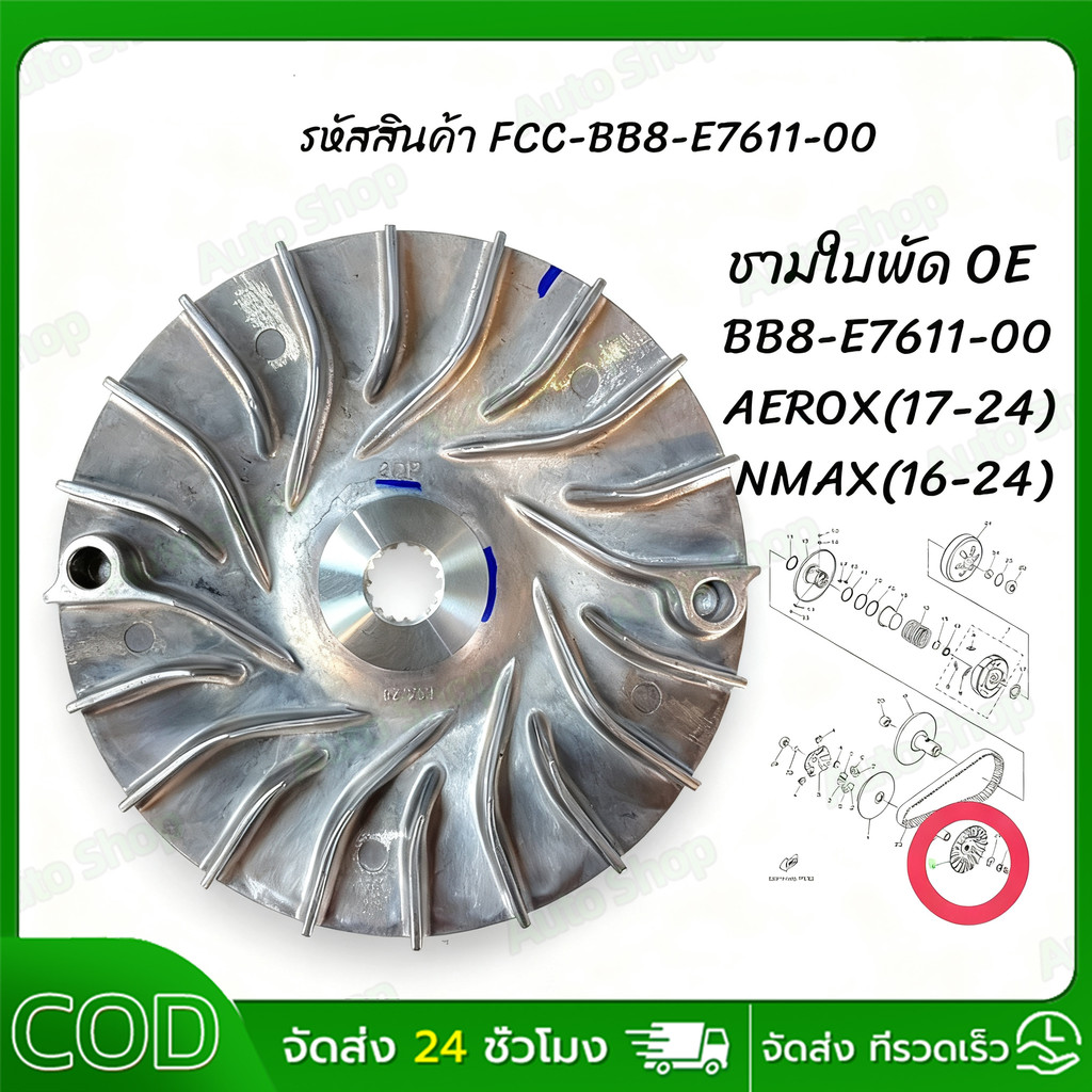 ชามใบพัด ชามหน้าตัวนอก ชามนอก / ชามใบพัด YAMAHA AEROX155,2DP, NMAX เก่า-ใหม่ ใส่ได้หมด (BB8-E7611-00