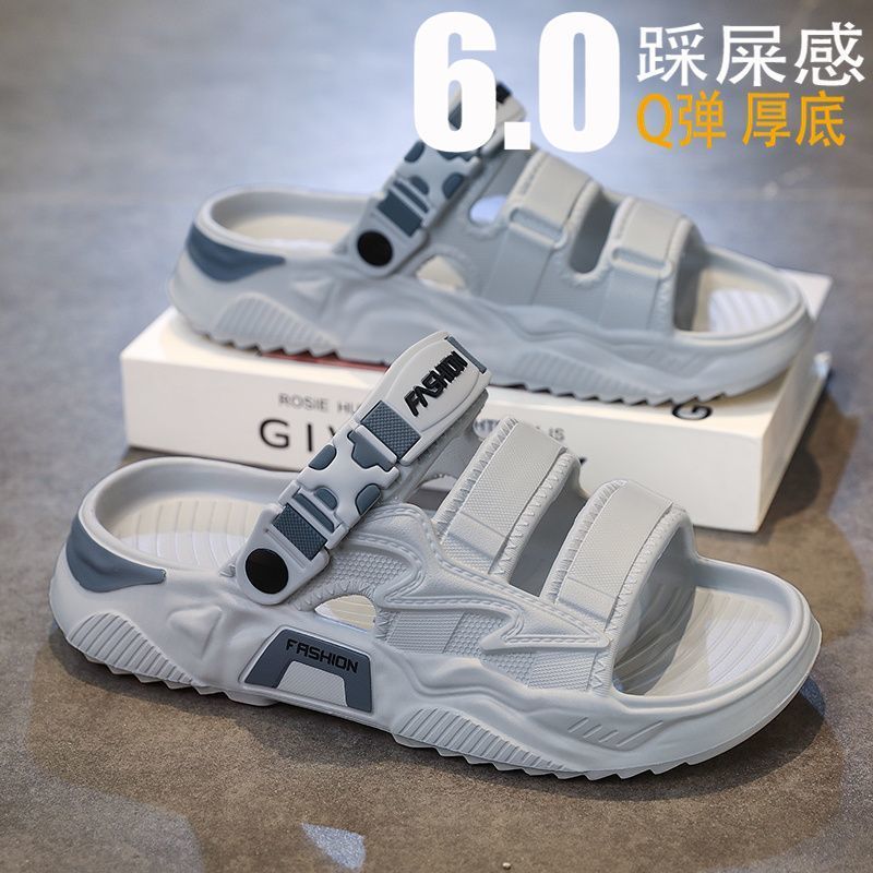 รองเท้าแตะผู้ชาย 2025 สวมรองเท้าแตะกีฬาเลื่อนพื้นหนา Ou鞋 男2025 外穿厚底感 กีฬา拖户外开车沙滑防滑凉鞋7.16