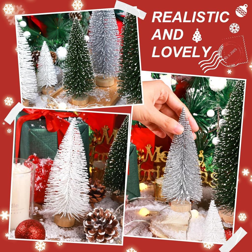 6pcs Mini Christmas Trees Decorations Small Bottle Brush Trees,Artificial Tabletop Christmas Tree fo