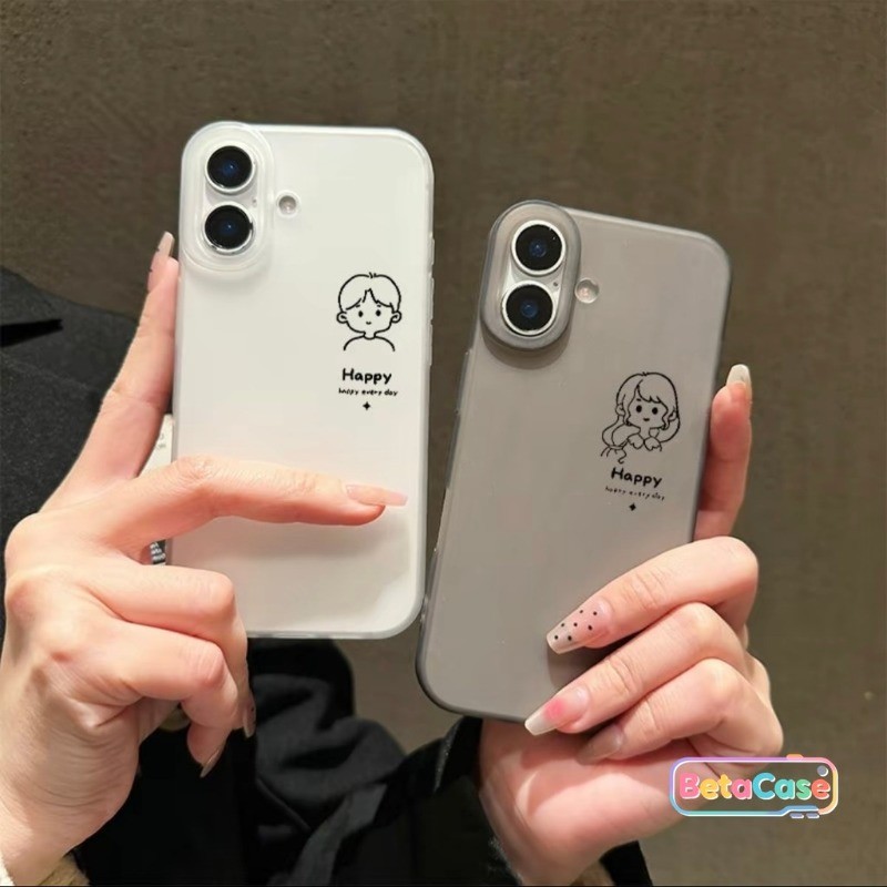 เคสโทรศัพท์น่ารักลายการ์ตูนคู่รักมีฟรอสติ้ง สำหรับ iPhone 16 11 15 14 13 12 Pro Max