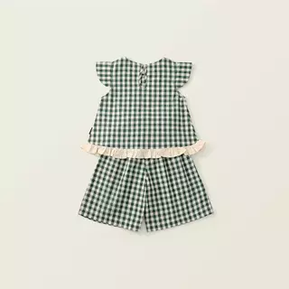 Hania kids พร้อมส่ง ชุดเซ็ตเด็กผู้หญิง 2 ชิ้นลายตารางน่ารัก ดีไซน์ระบายช่วงชายเสื้อ ใส่แล้วดูหวานละมุนสุด ๆ K5125651