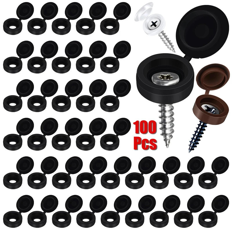 100Pcs Screw Caps Plastic Hinged Screw Cover Caps, Folding Snap Washer Covers for Covering Screw Hea