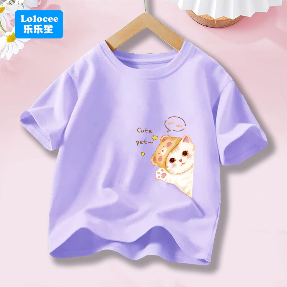 เด็กทารกผ้าฝ้ายเสื้อยืดฤดูร้อนแขนสั้น โอ-คอแมวพิมพ์สบายๆอเนกประสงค์ ที เสื้อเด็กเสื้อผ้า 3ที-14ที CL