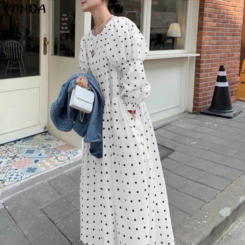 VONDA ชุดเดรสคอกลมแขนพัฟลายจุดสไตล์เกาหลีสําหรับผู้หญิง — صورة 5