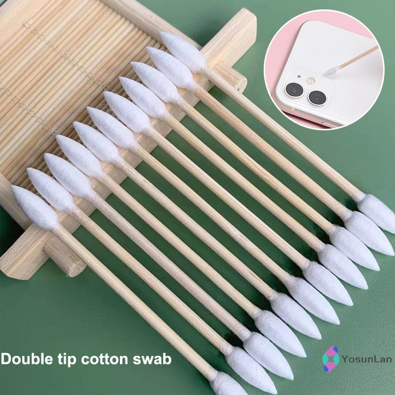 YosunLan] 100/300/500 ชิ้น Precision Tip สัตว์เลี้ยงสําลีปลายแหลมสําลีไม้ไผ่ Sticks และ Double Pointed สําหรับแต่งหน้ากลางแจ้งและ Care ใหม่