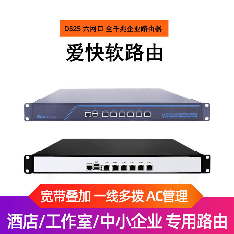 D525 Aikuai Soft Router i3/i5/i7 Gigabit 6-Port 1U อุตสาหกรรมควบคุมเครื่อง ROS Weimeng Baiwei PA Ent