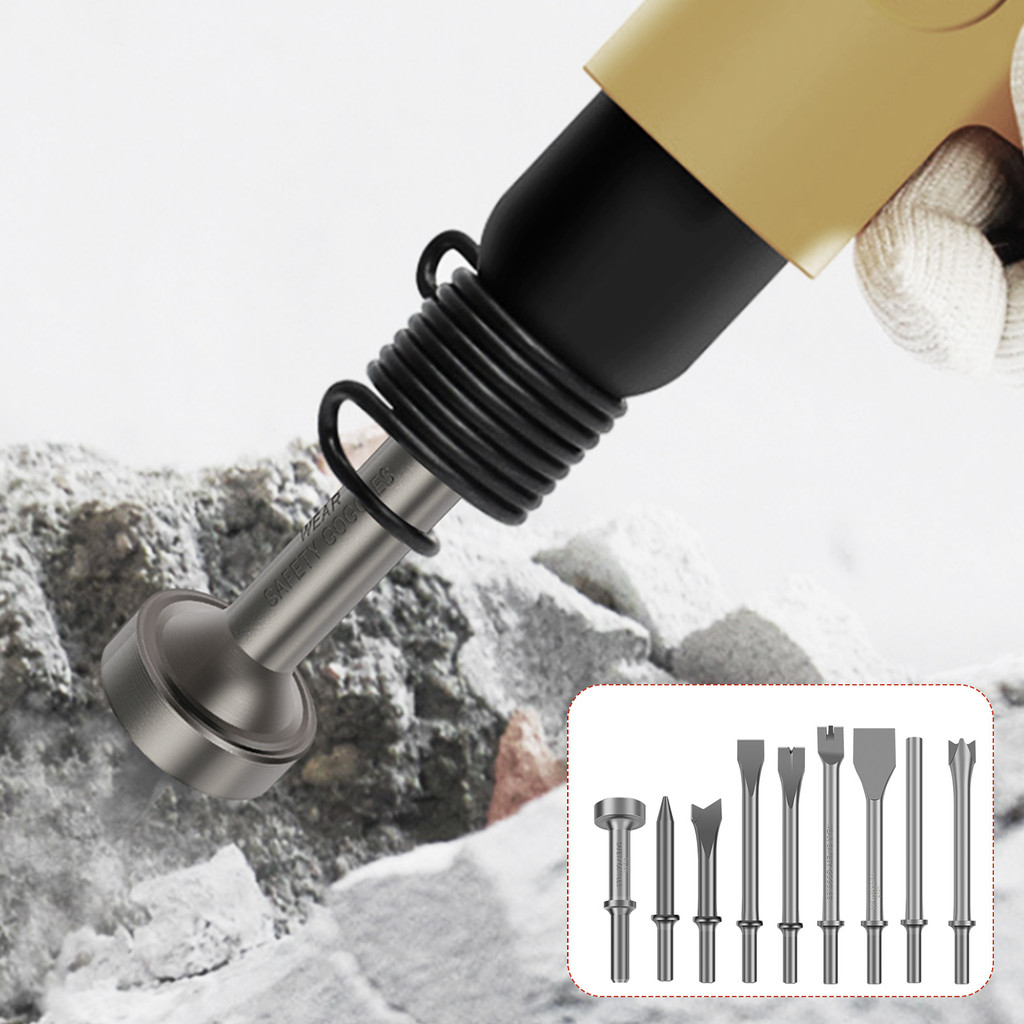 9 ชิ้น Pneumatic Chisel ชุดโลหะ Air Hammer Bits ชุด Air Chisel Bits สําหรับกระเบื้องก่ออิฐคอนกรีตหิน