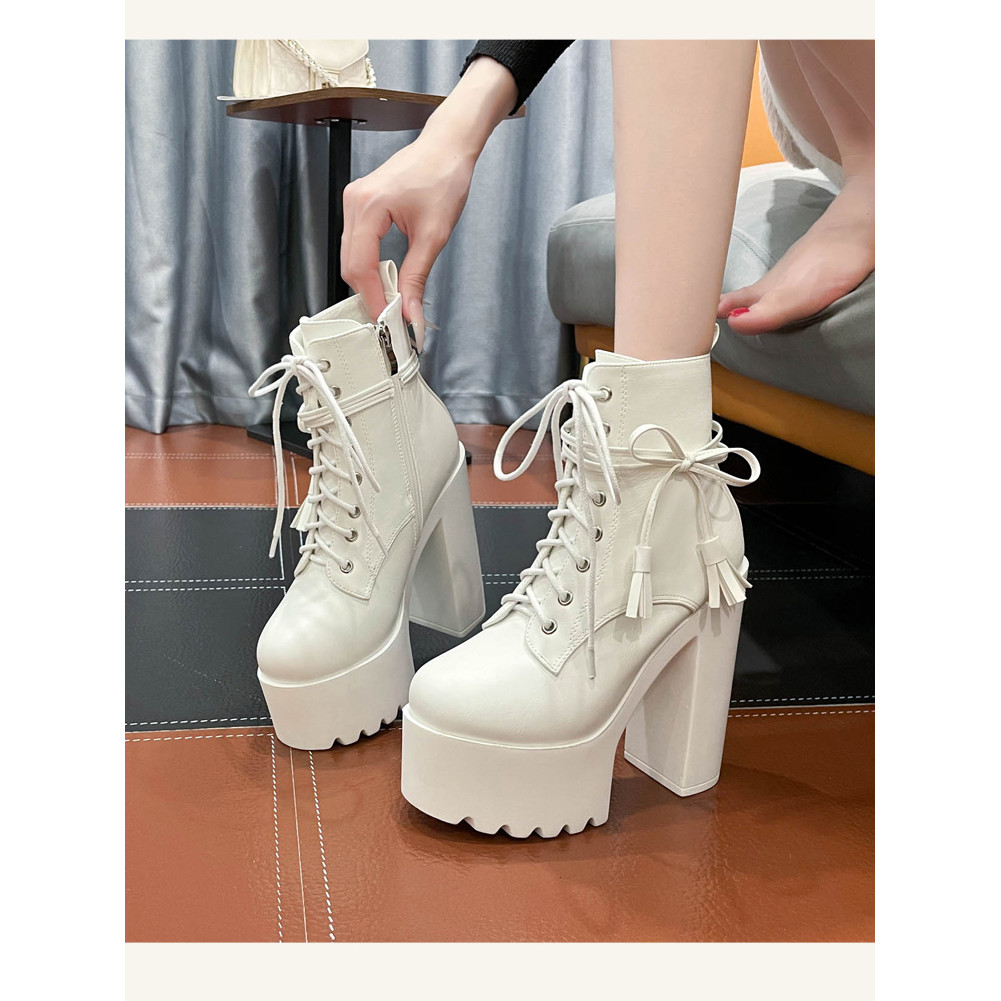 บูทสั้น 15 ซม. ส้นหนาพิเศษ ส้นตึก แพลตฟอร์มหนา สำหรับชุดคอสเพลย์/การแสดงบนเวที/แดนซ์ PBS165