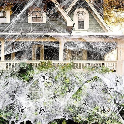 repudiate 1000 sqft feet Halloween Spider Web Decoration with 60 Plastic Fake Spiders, Super Stretch