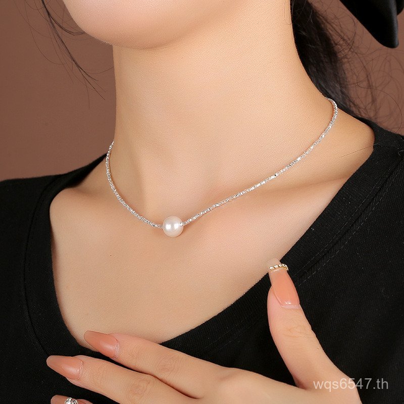 สร้อยคออน้ําเงิน 925 สแควร์ ประดับมุก สไตล์กระดูก พร้อมโซ่ มุก WMD7
