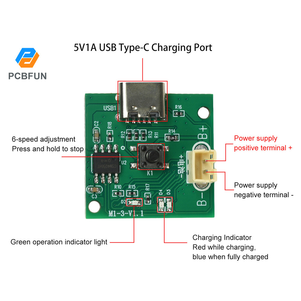 Pcbfun DC 3.7-4.2V ESC แบบไม่มีแปรงไมโครมอเตอร์ควบคุมความเร็วพัดลมมือถือบอร์ดไดรเวอร์การปรับหกความเร็ว