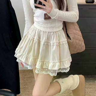 กระโปรงลูกไม้เอวสูงสไตล์บัลเล่ต์ ดีไซน์ป้องกันการโชว์ แบบใหม…