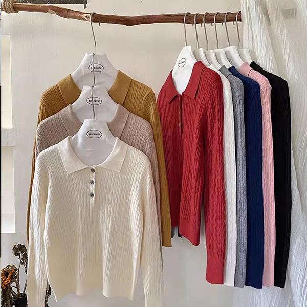 mimi&didi#เสื้อสเวตเตอร์แขนยาวถักสาย เสื้อไหมพรมสไตล์ฤดูใบไม้ร่วง นุ่ม สบาย ลำลอง ทรงเข้ารูปสำหรับผู้หญิง#88044