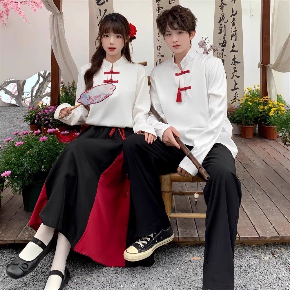 Hanfu ชุดนักเรียนสไตล์จีนโบราณสำหรับมัธยมต้น สวมใส่ได้ในงานแข่งขันและการแสดง#汉服古风中式校服初高中生红歌朗诵比赛合唱演出服运动会班服套装