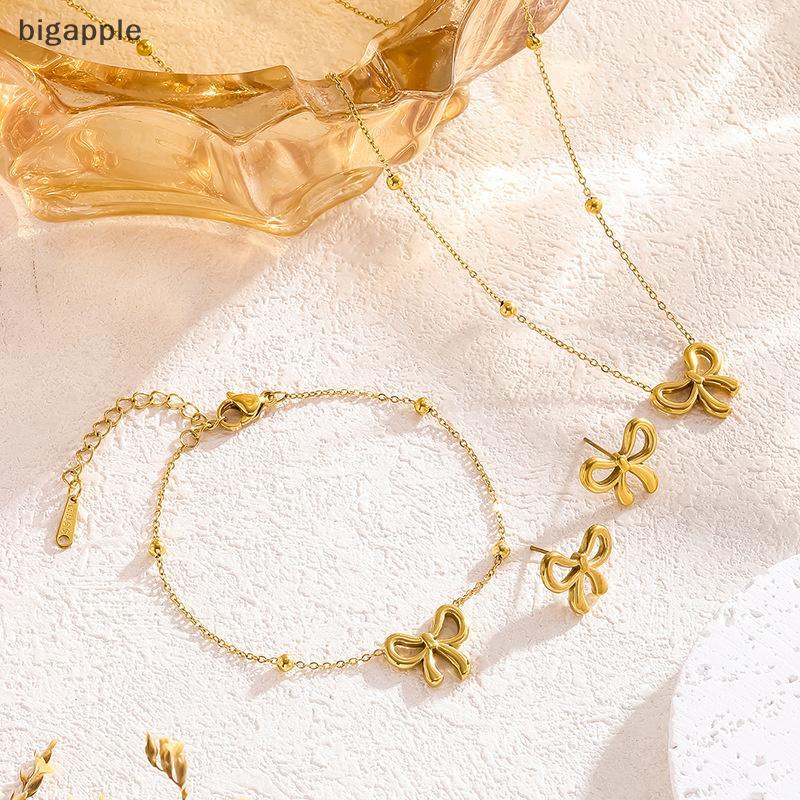 Bigapple Gold Bow ต่างหูสร้อยคอสร้อยข้อมือ RDG