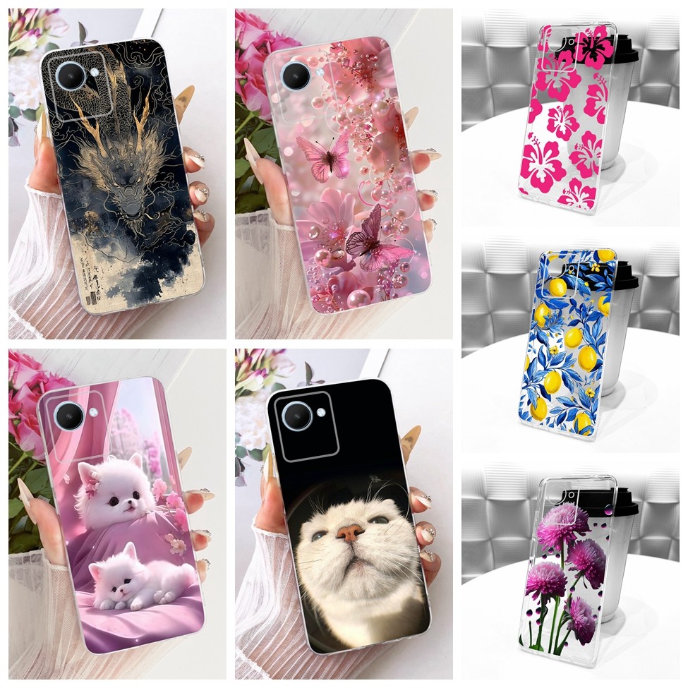 Clear สําหรับRealme C30S RMX3690 สําหรับRealme C30 กรณีแมวน่ารักแฟชั่นผีเสื้อตลกทาสีปลอกRMX3581 RMX3