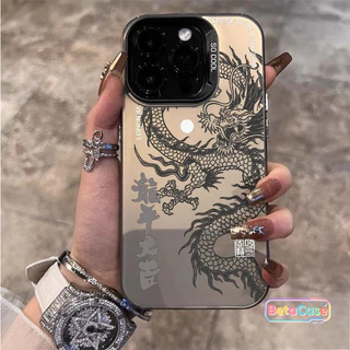 เคสโทรศัพท์ลายมังกรสีดำและขาวสุดเท่สไตล์แฟชั่น IMD สำหรับ iPhone 17 17pro 16 16pro 11 15 14 13 12 XR X XS Max 8 7Plus