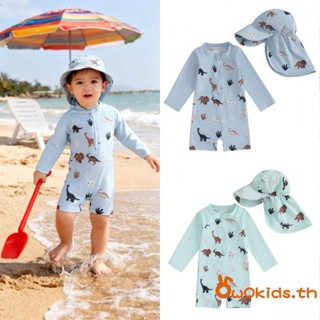 【ส่งจากไทย】เด็กวัยหัดเดิน Boy Rash Guard ชุดว่ายน้ําหมวก 2 ช…