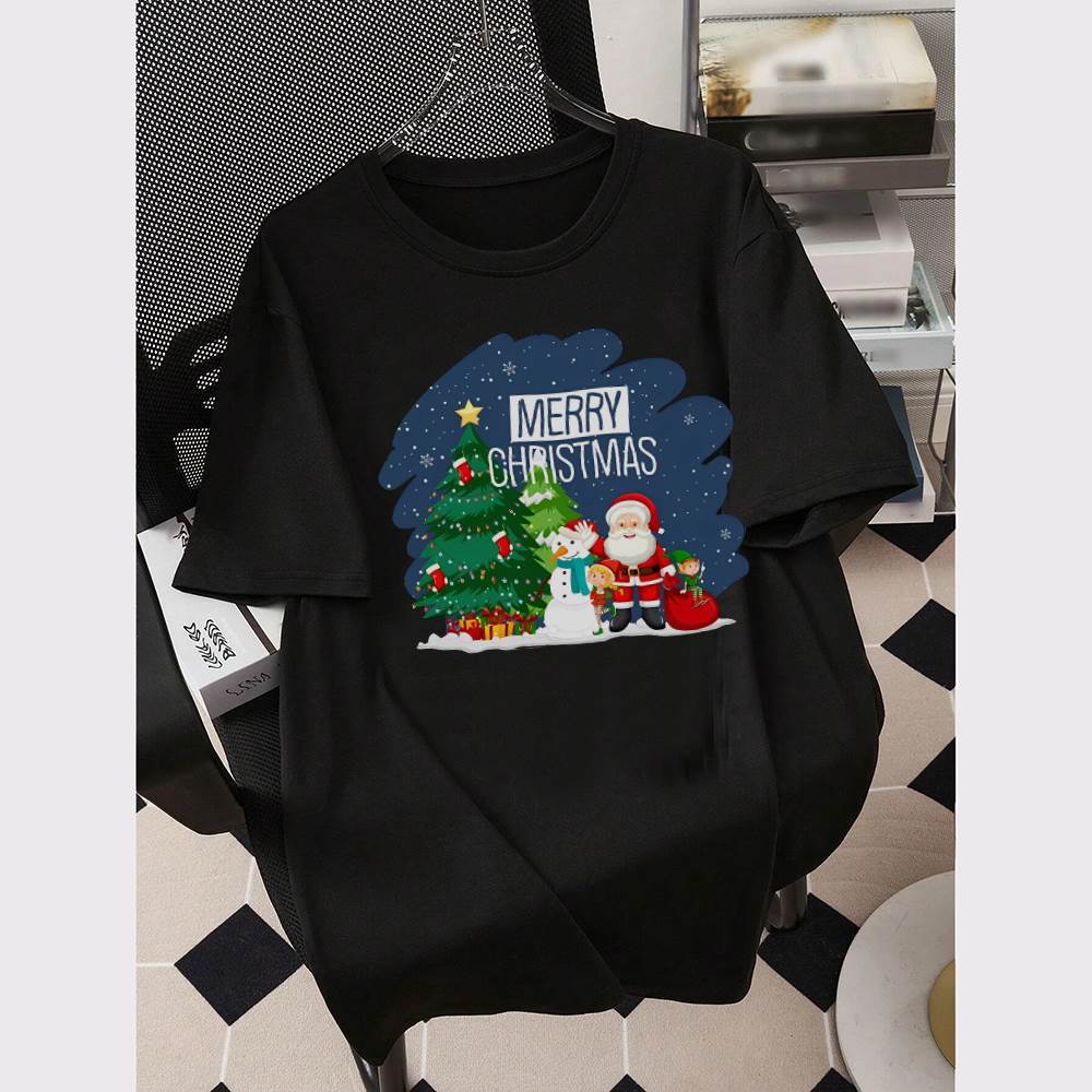 🎅🎅พร้อมส่ง เสื้อคริสต์มาส 🎄Merry Christmas T-Shirt Xmas Gift ซานตาคลอส พิมพ์ลาย S-3XL #A81