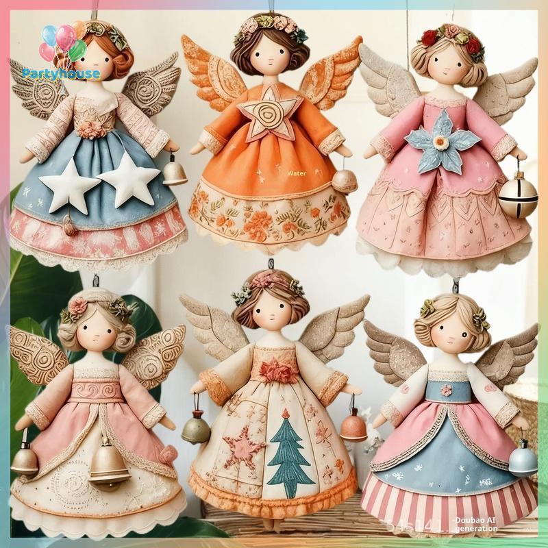 UVIG> 6/12/24/36Pcs Christmas Tree Decor Vintage 2D Christmas Angelสาวจี้ไม้สําหรับบ้านXmas Wallเครื่องประดับตกแต่งใหม่
