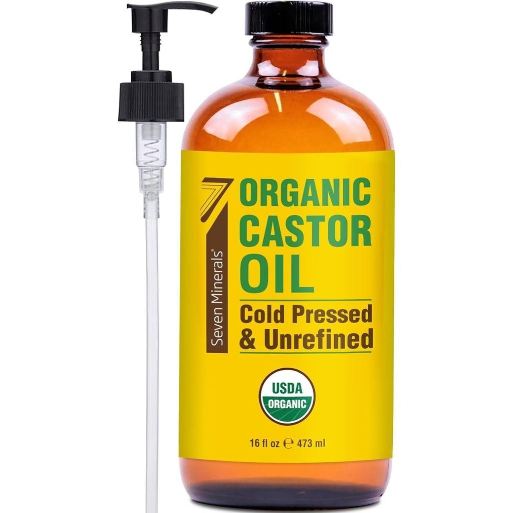 Seven Minerals ใหม่ 16 ออนซ์ขวดแก้ว Castor Oil Organic Cold Pressed Unrefined ขวดแก้วแพ็ค - 100% Pur